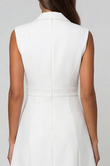 White Notched Lapel Sleeveless A Line Mini Work Dress