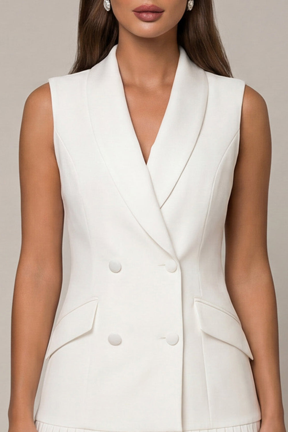 Shawl Lapel A Line Pleated White Mini Work Dress
