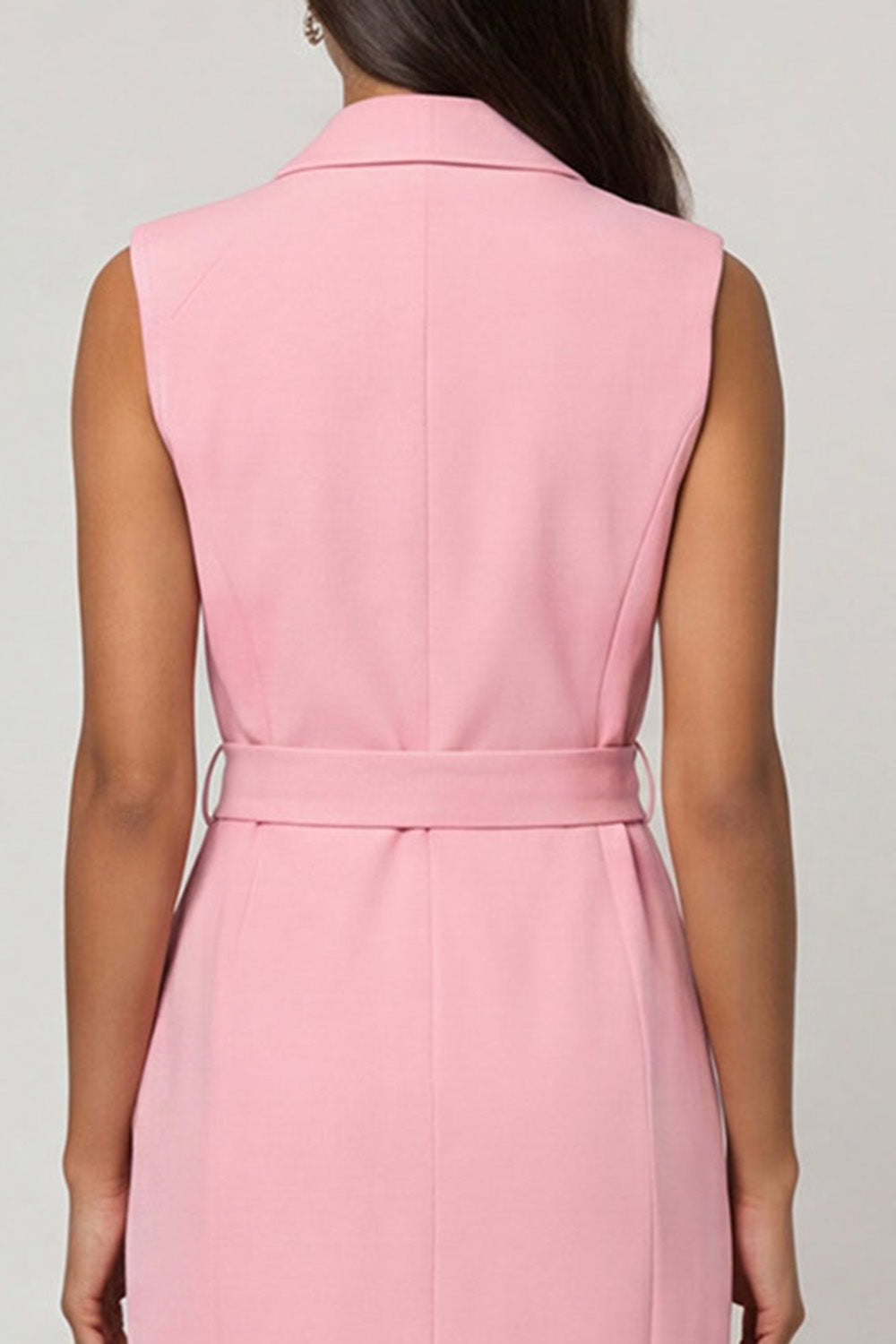 Shawl Lapel Bodycon Pink Midi Work Dress with Sash