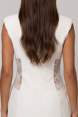 White Peaked Lapel Lace Bodycon Mini Work Dress