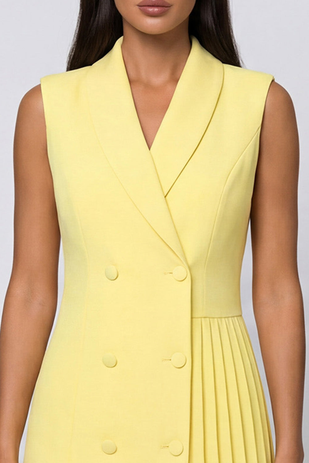 Shawl Lapel Yellow A Line Pleated Mini Work Dress