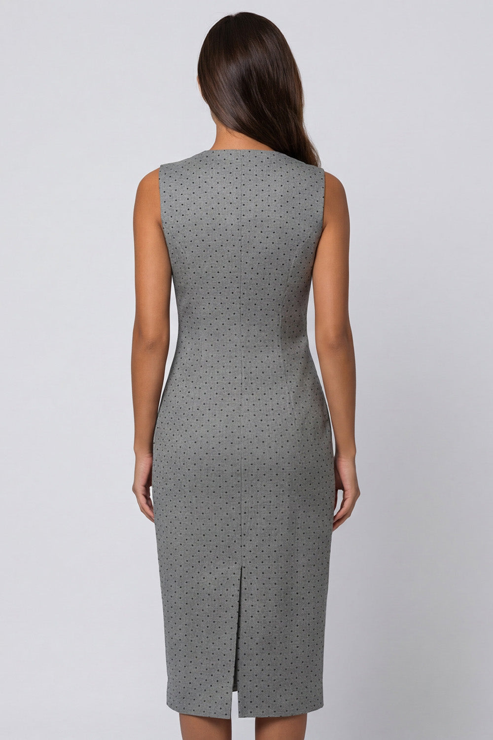 Grey Sleeveless Bodycon Midi Work Dress with Slit