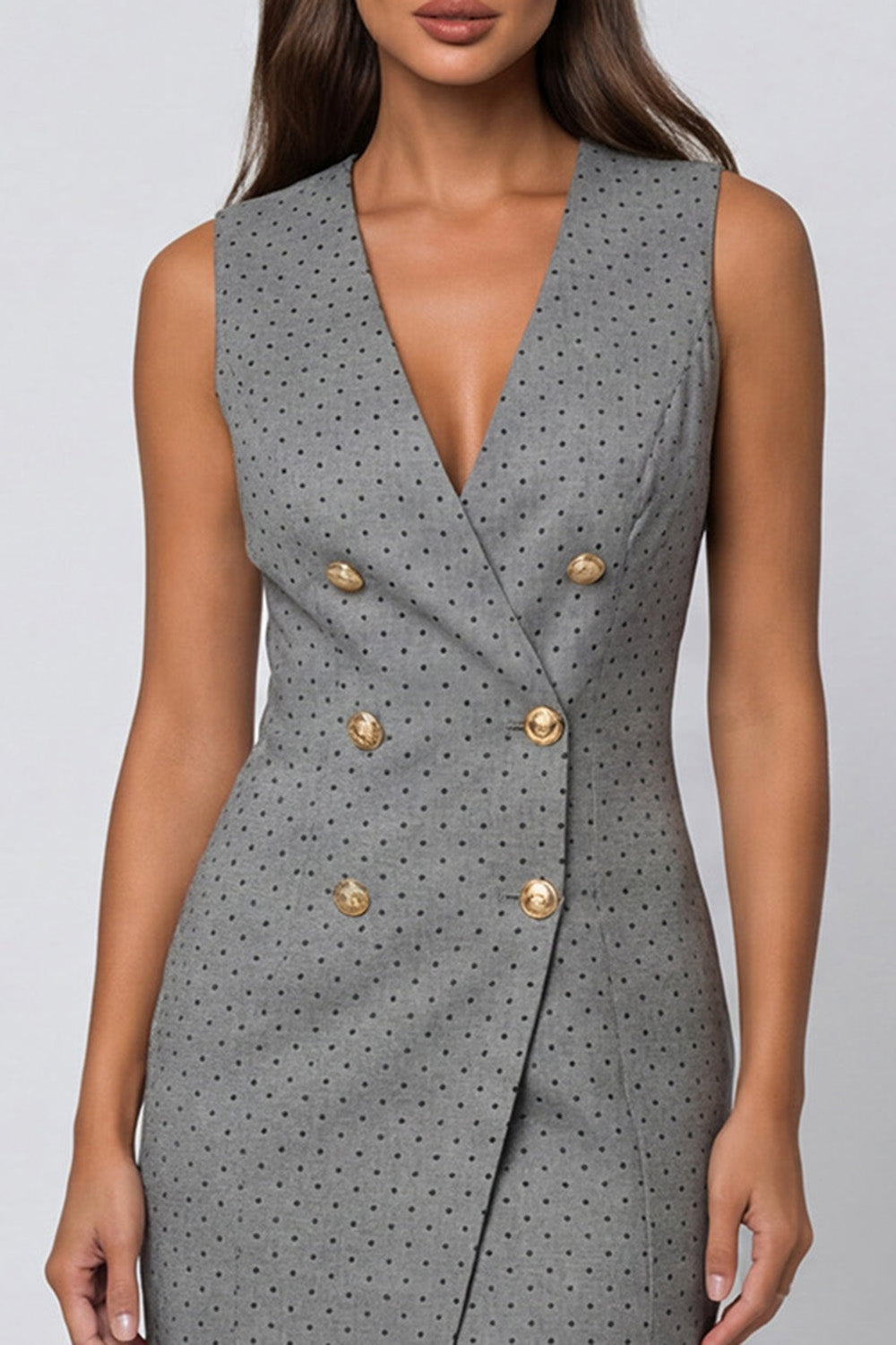 Grey Sleeveless Bodycon Midi Work Dress with Slit