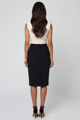 Shawl Lapel ColorBlock Black and White Bodycon Work Dress