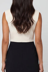 Shawl Lapel ColorBlock Black and White Bodycon Work Dress