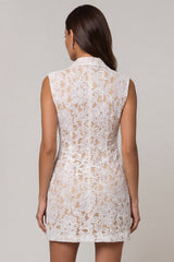 Ivory Peaked Lapel Burnout Bodycon Mini Work Dress