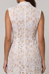 Ivory Peaked Lapel Burnout Bodycon Mini Work Dress