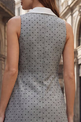 Polka Dot Notched Lapel Grey Bodycon Work Dress