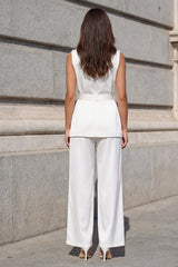 Shawl Lapel White 2 Piece Women's Suits with Sash