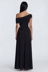 Black Cut Out One Shoulder Formal Dress with side streamer