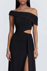 Black Cut Out One Shoulder Formal Dress with side streamer