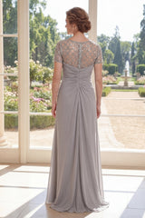 Grey Ruched Sheath Maxi Mother of the Bride Dress