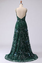 Dark Green Sequin A Line Maxi Prom Dress