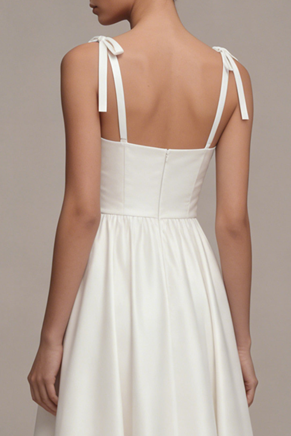 A Line Satin Ruched White Midi Engagement Dress