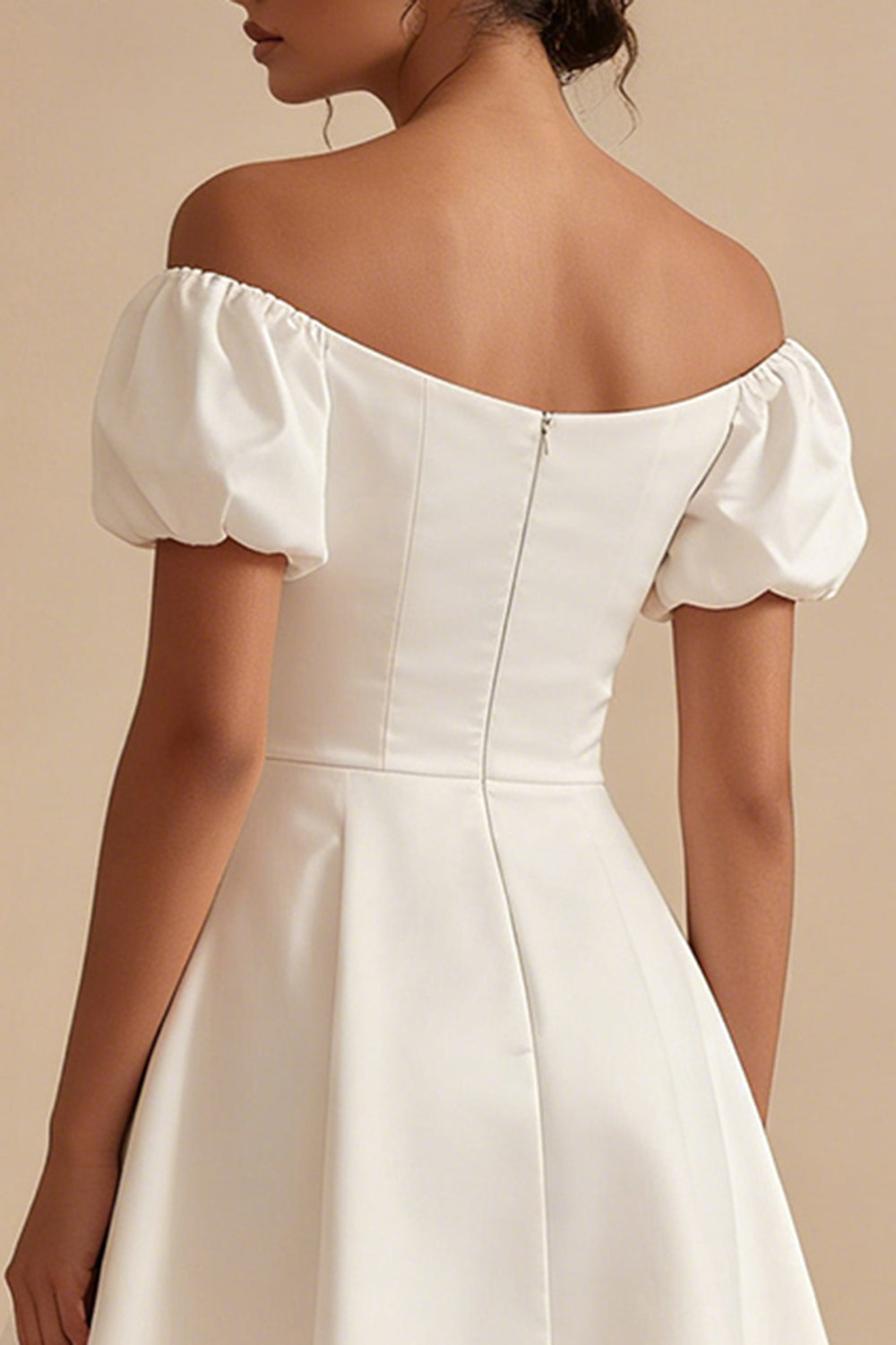 Off the Shoulder Satin A Line White Mini Engagement Dress