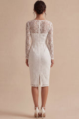White Lace Long Sleeve Bodycon Midi Engagement Dress