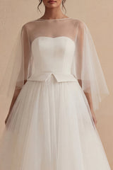 2 Piece White A Line Tulle Midi Engagement Dress