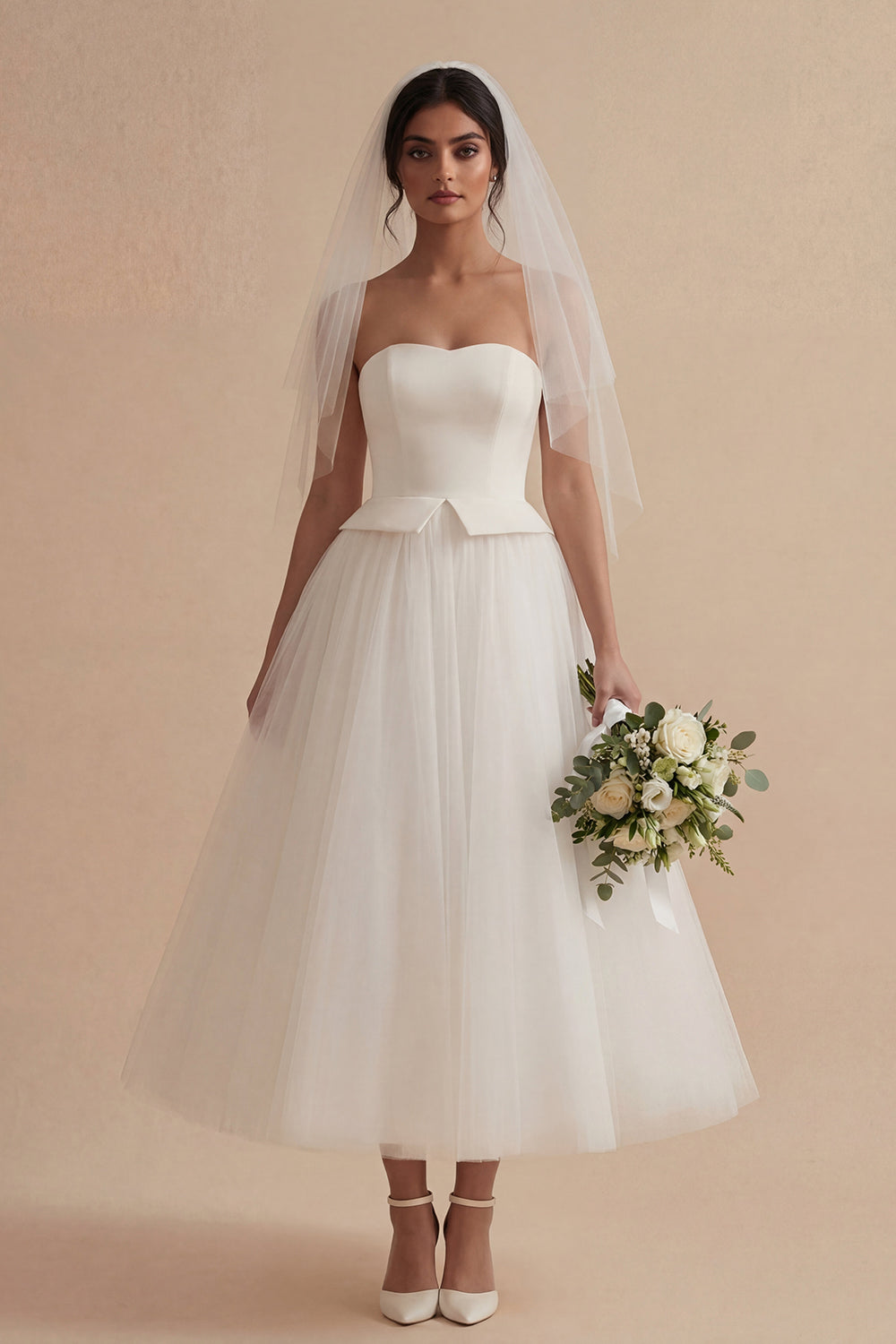 Strapless Tulle White A Line Engagement Dress