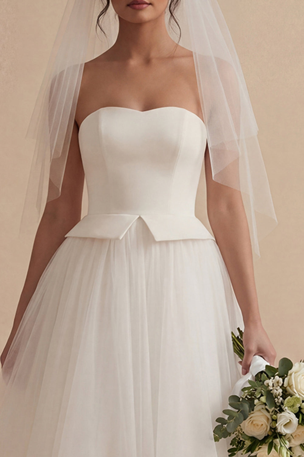 Strapless Tulle White A Line Engagement Dress