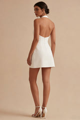 Halter Satin Bodycon Mini White Dress