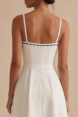 A Line Bowed Spaghetti Straps Midi White Dress