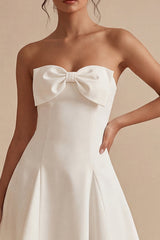 Strapless Bowed A Line Mini White Dress