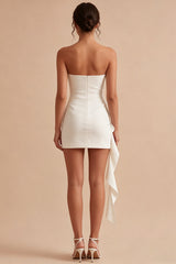 Strapless Bodycon Mini White Dress with Ruffles