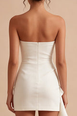 Strapless Bodycon Mini White Dress with Ruffles