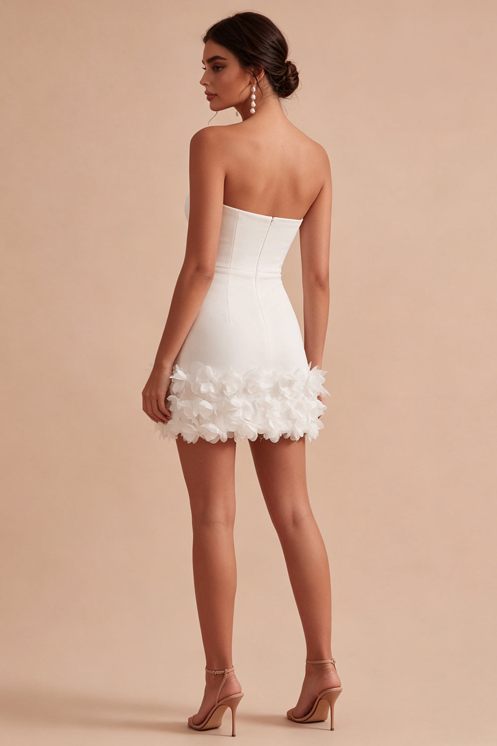 Strapless Bodycon Mini White Dress with Appliques