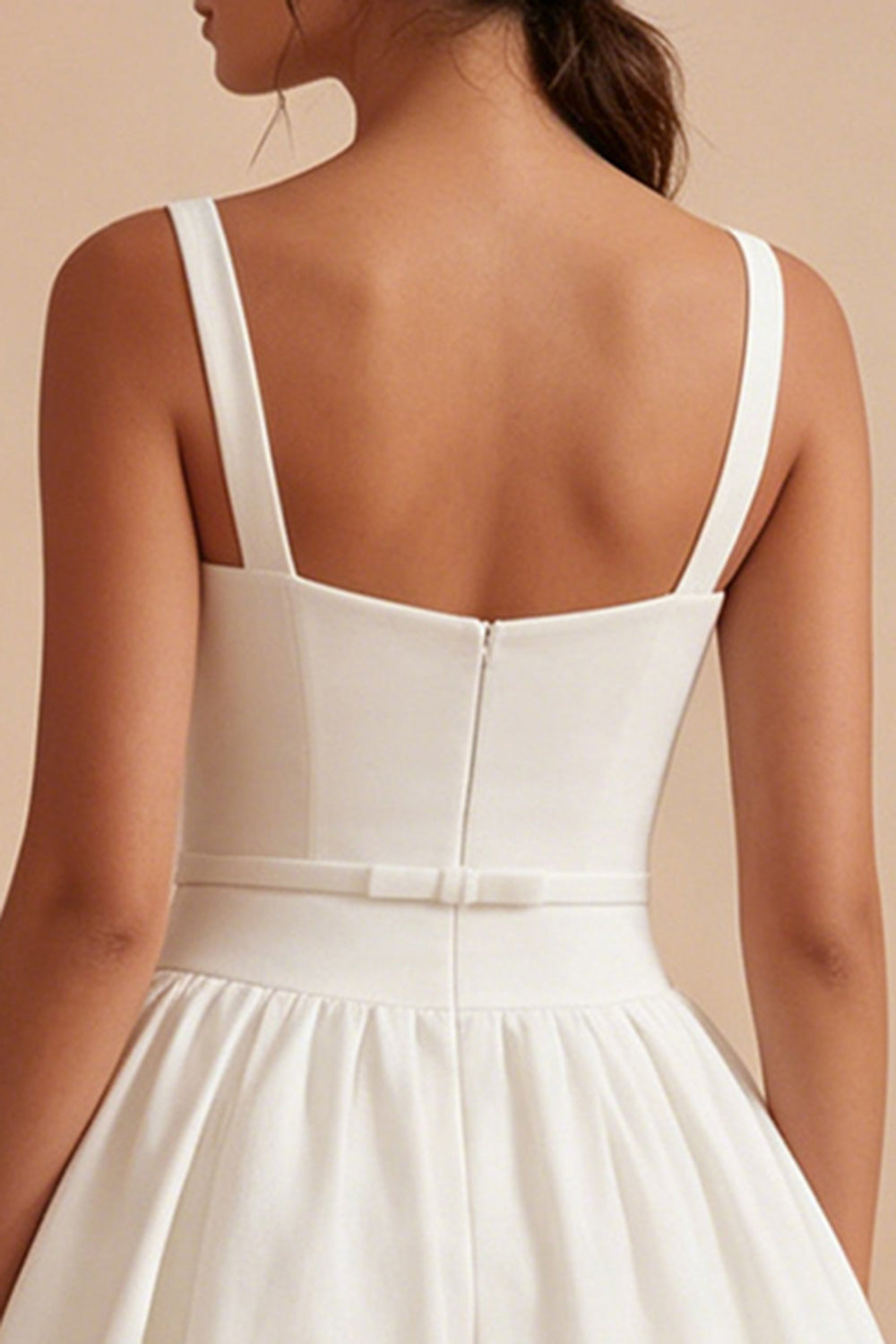 Spaghetti Straps A Line Pleated Mini White Dress with Belt