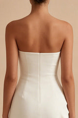 Strapless Ruffled Bodycon Mini White Dress