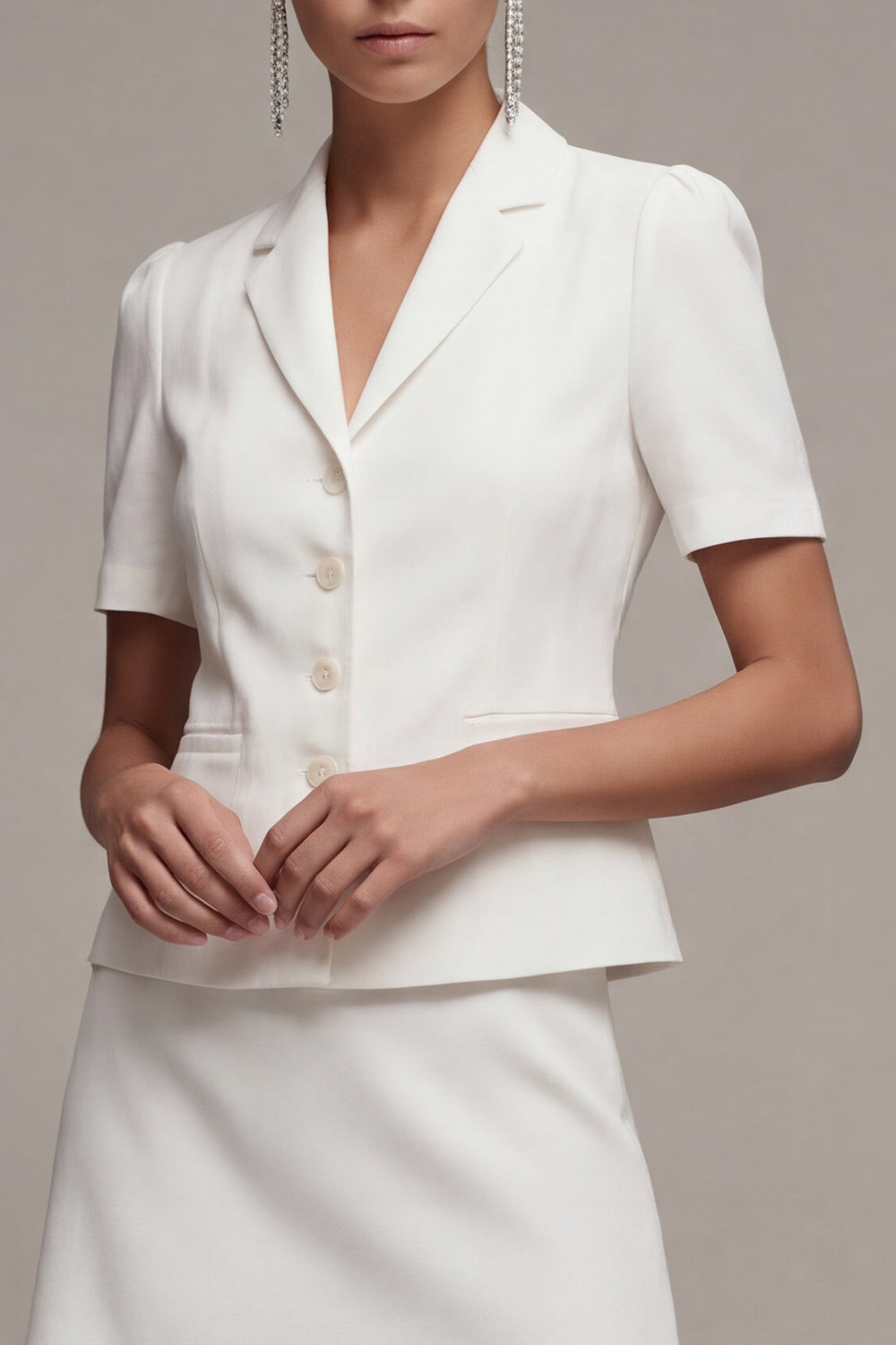 White Notched Lapel 2 Piece Bodycon Mini Work Dress