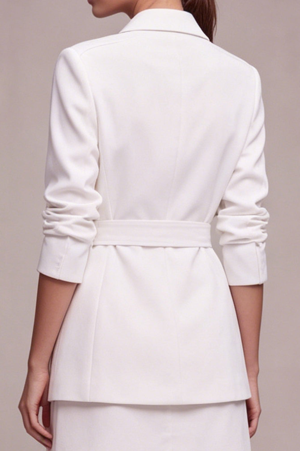 White Notched Lapel 2 Piece A Line Mini Work Dress with Sash
