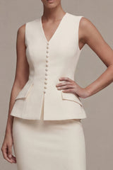 Ivory 2 Piece Sleeveless Bodycon V Neck Midi Work Dress