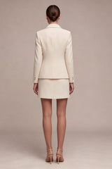 Ivory Notched Lapel Bodycon 2 Piece Mini Work Dress