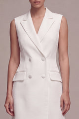 White Notched Lapel Bodycon Sleeveless Mini Work Dress