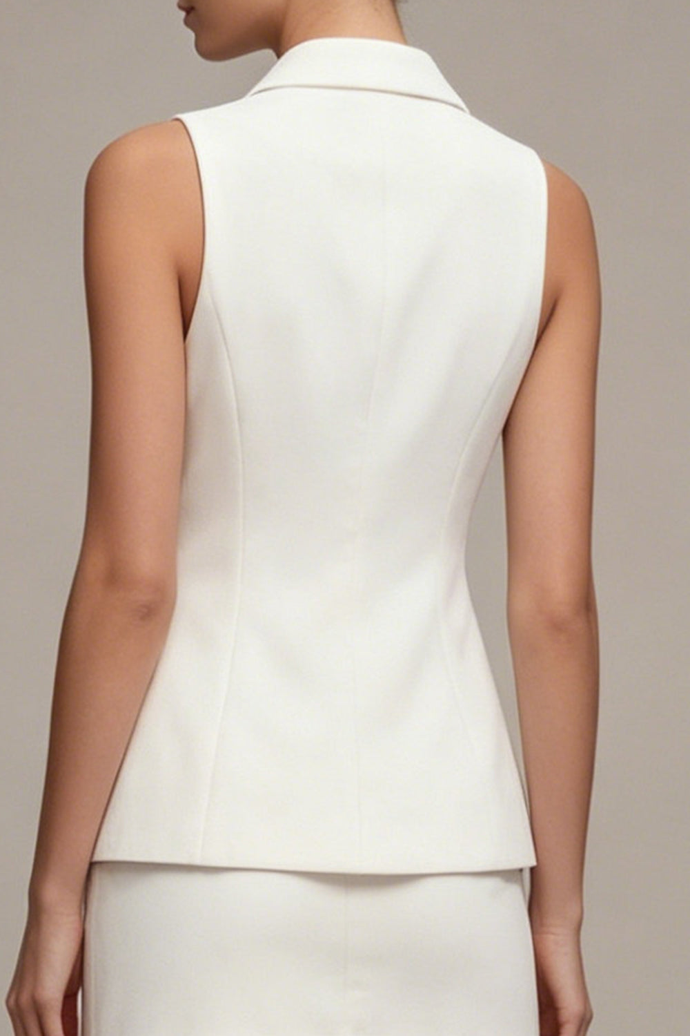 2 Piece White Notched Lapel Bodycon Sleeveless Mini Work Dress
