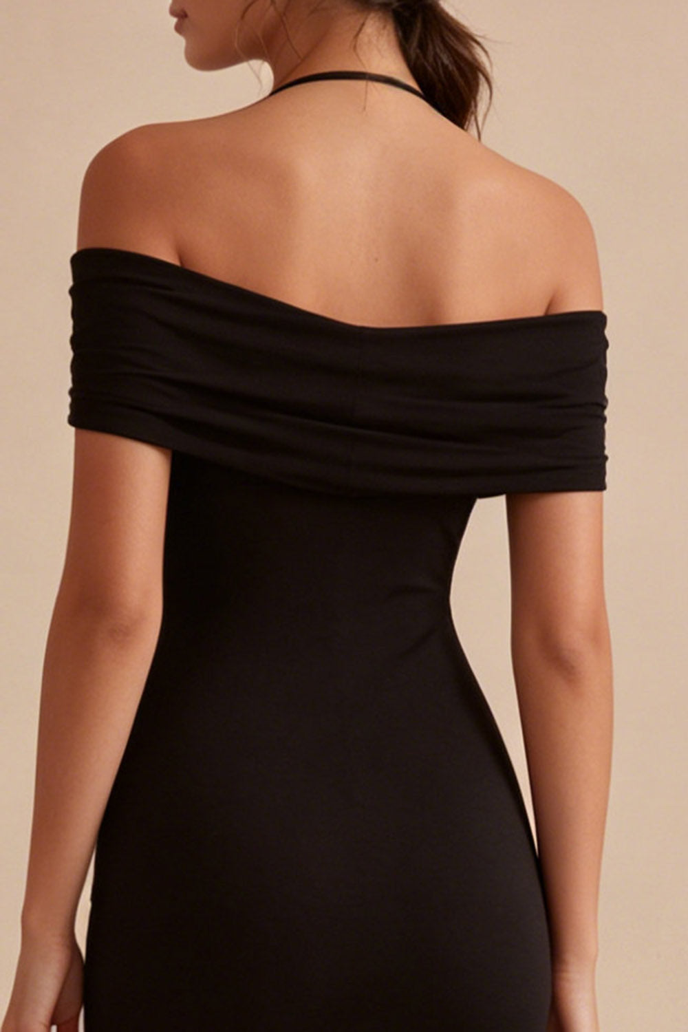 Halter Black Ruched Bodycon Mini Dress