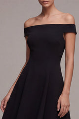 Black Off the Shoulder A Line Midi Dress
