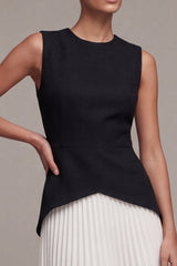 Black and White A Line Pleated Round Neck Mini Dress