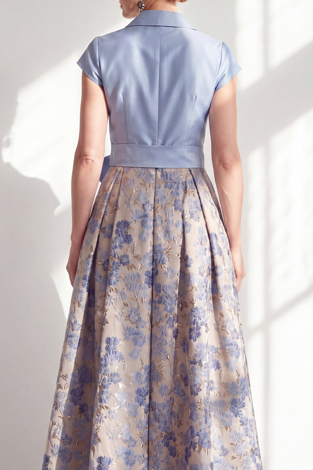 Navy Floral Notched Lapel A Line Mother of the Bride Dress with Bow