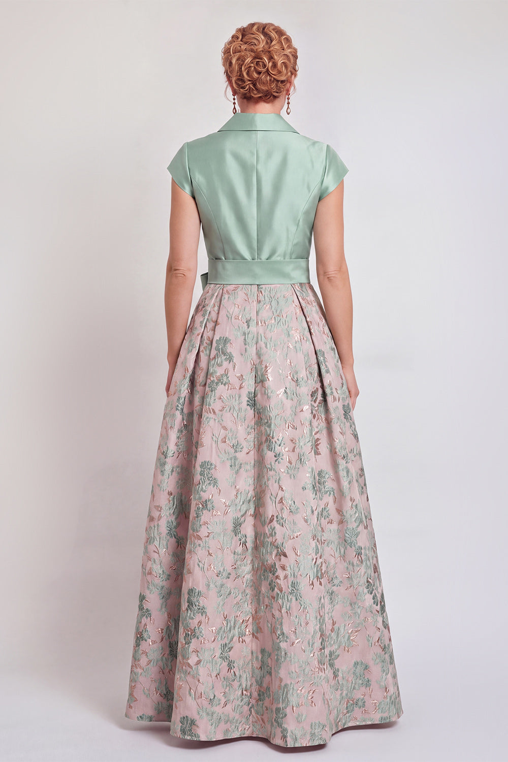 Navy Floral Notched Lapel A Line Mother of the Bride Dress with Bow