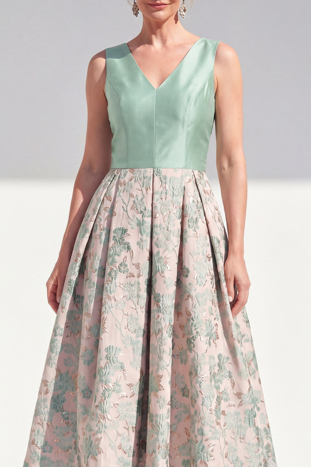 Jacquard Navy Floral A Line Pleated Mother of the Bride Dress