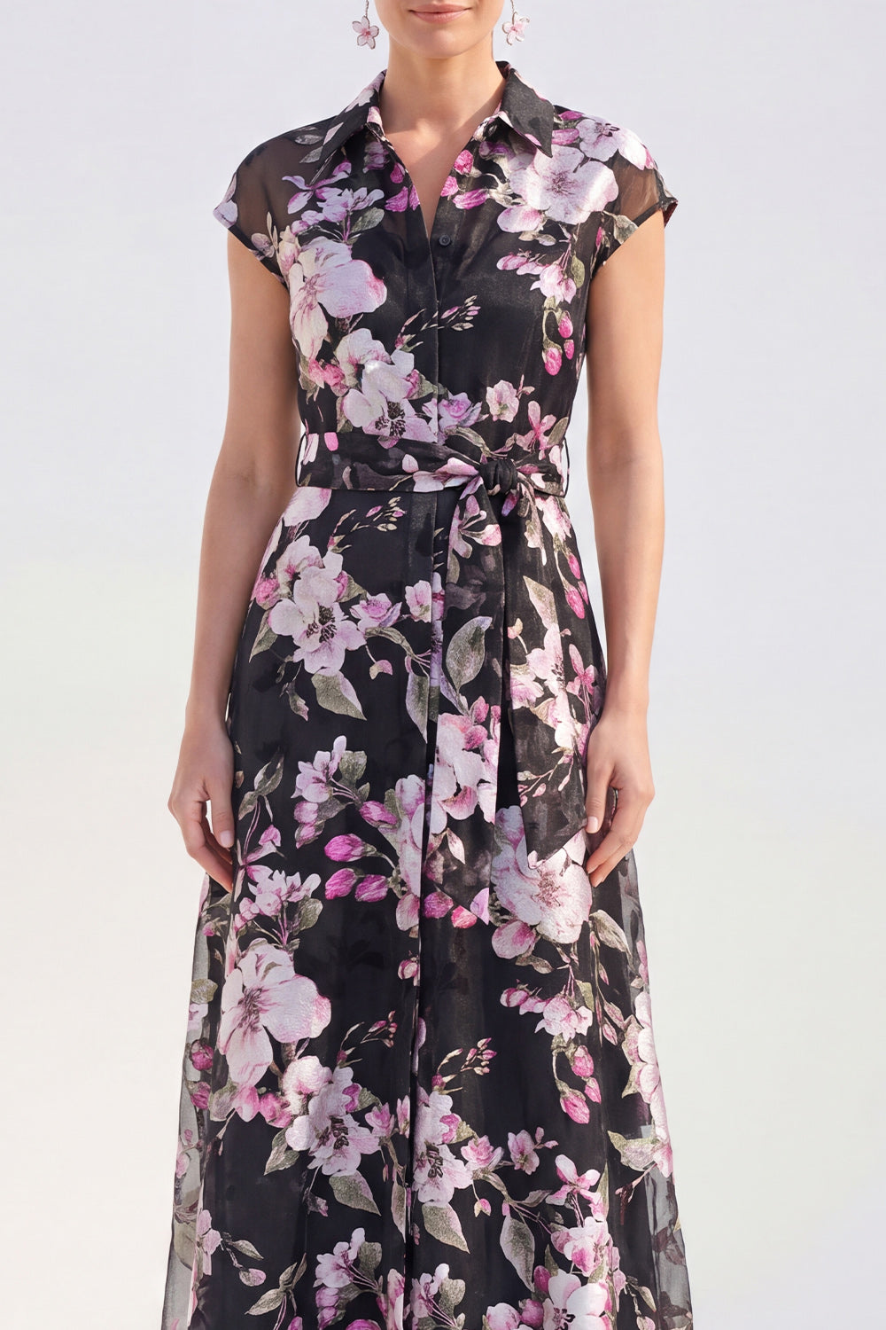 Black Floral A Line Maxi Mother of the Bride Dress with Sash