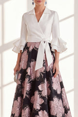 Pink Floral A Line Ruffled Maxi Mother of the Bride Dress with Sash