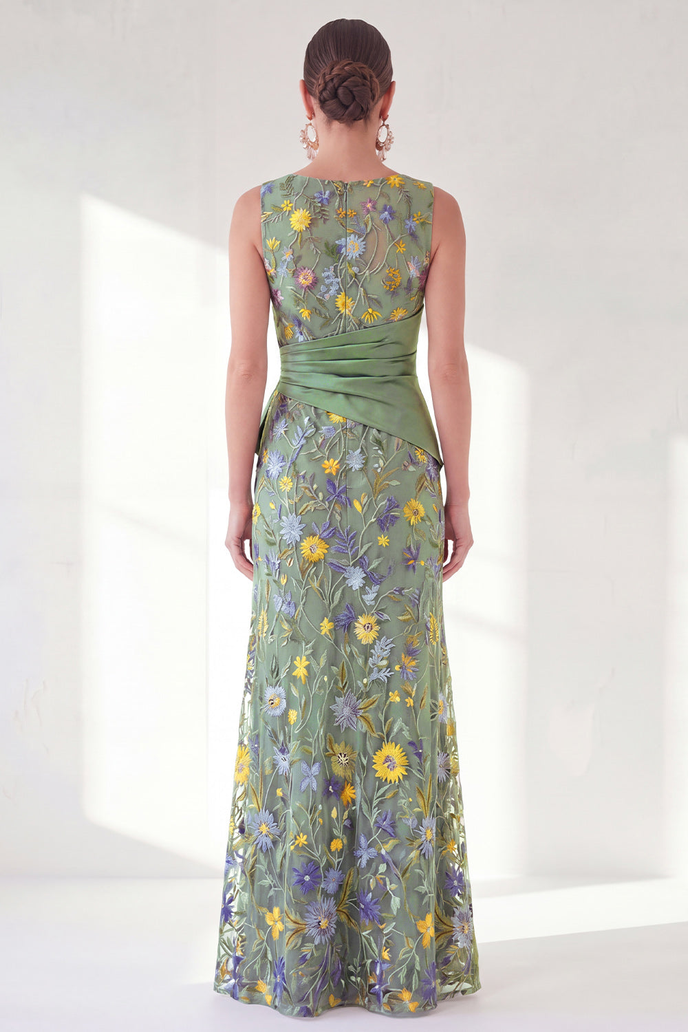 Navy Floral Embroidered Mermaid Ruched Mother of the Bride Dress