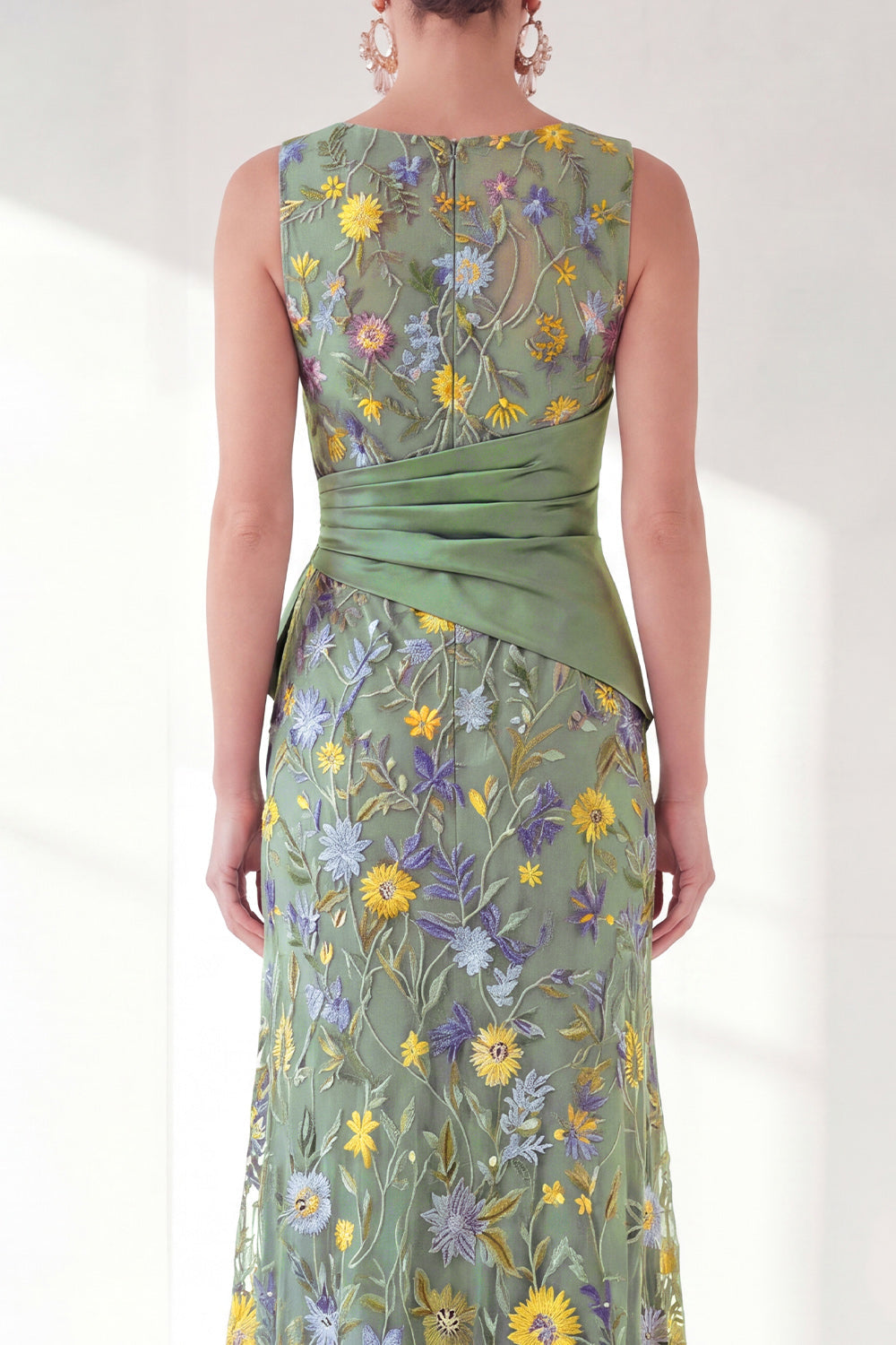 Navy Floral Embroidered Mermaid Ruched Mother of the Bride Dress