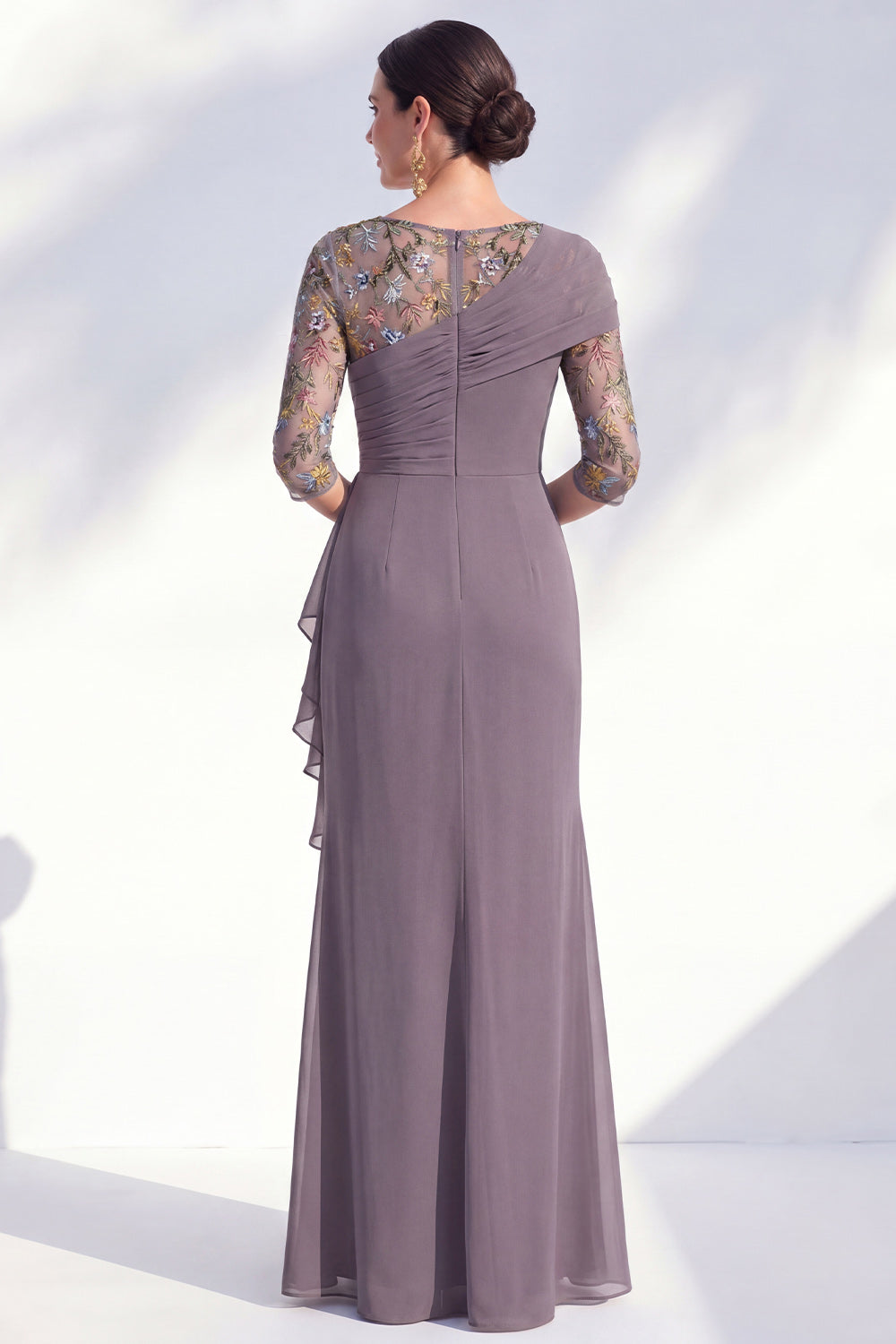 Mermaid Ruched Embroidered Blue Maxi Mother of the Bride Dress