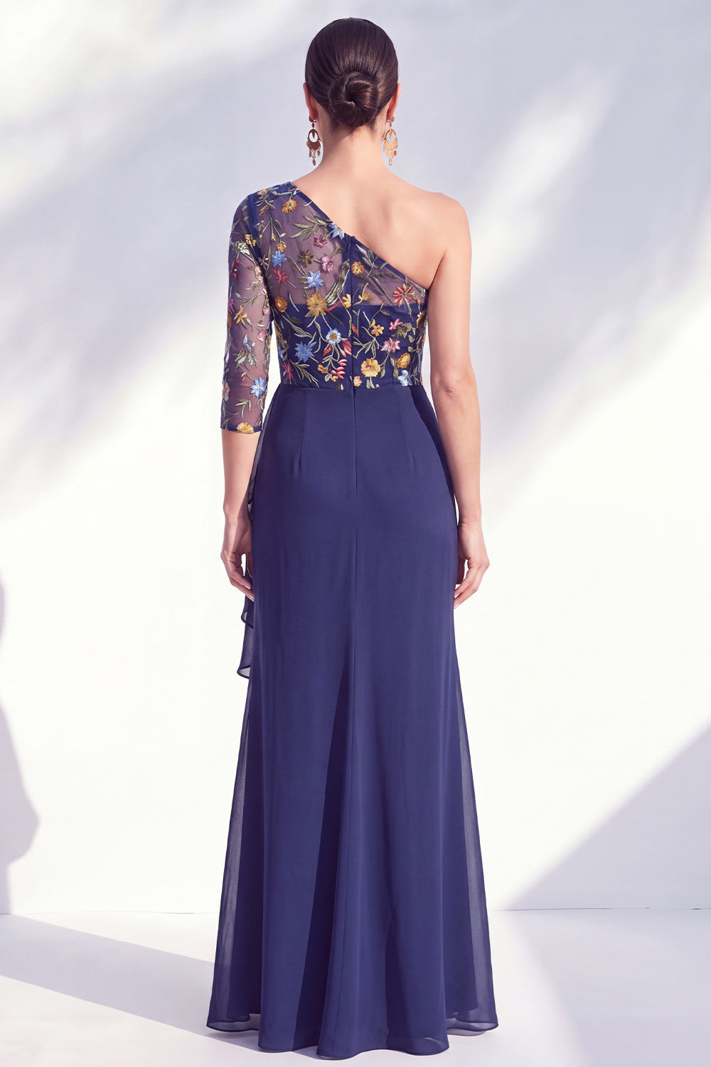 Mermaid Grey Purple One Shoulder Floral Ruffled Mother of the Bride Dress