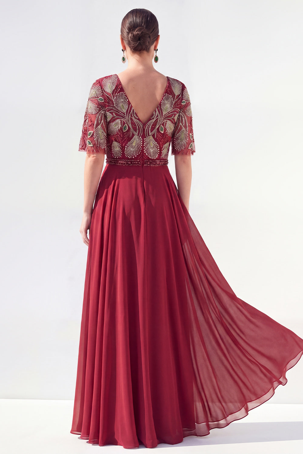 Green Half Sleeve A Line Maxi Mother of the Bride Dress